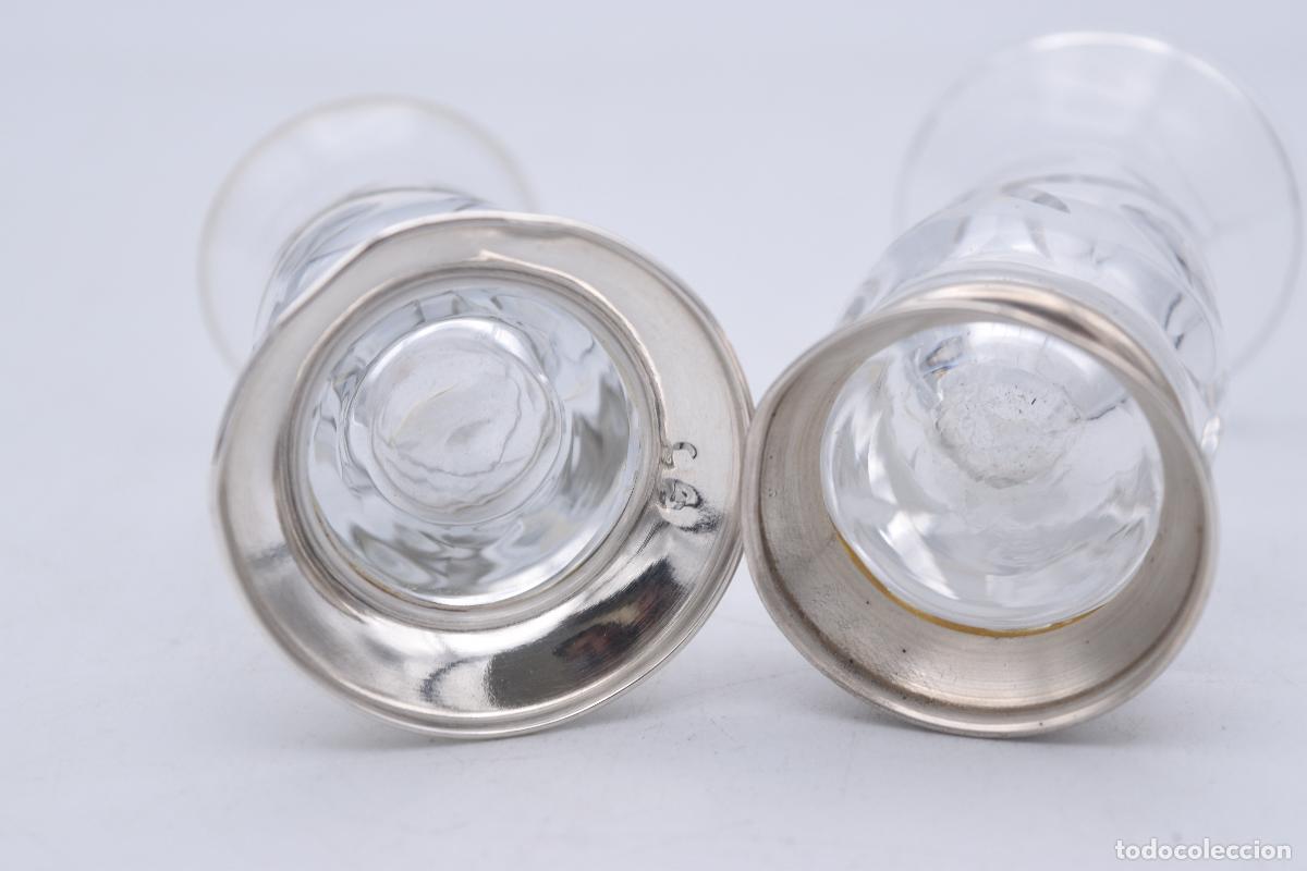 Antig&uuml;edades: Palilleros de cristal con base de plata - Foto 9