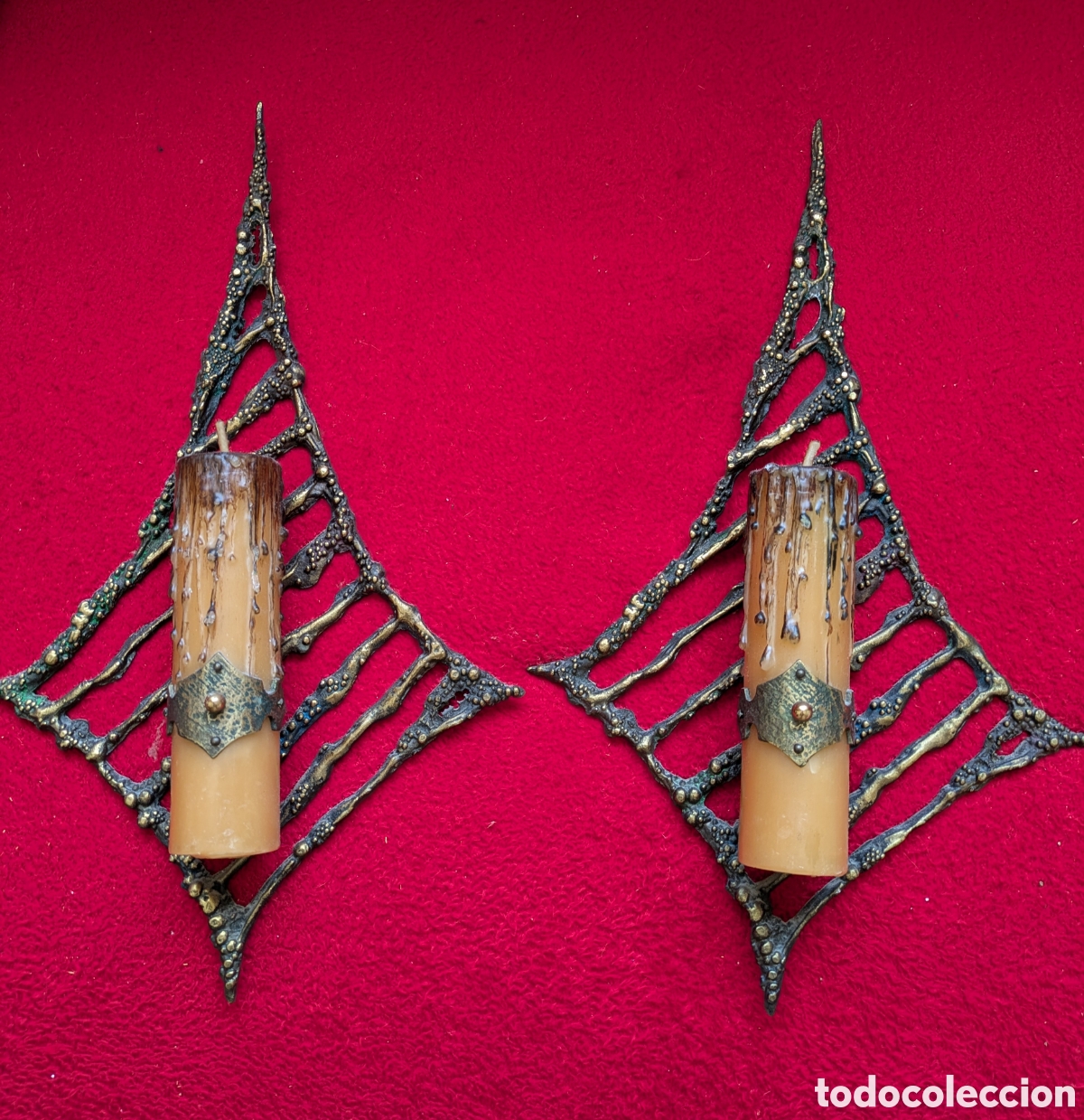 Antig&uuml;edades: 2 Candelabros incrustaciones en bronce - Foto 1