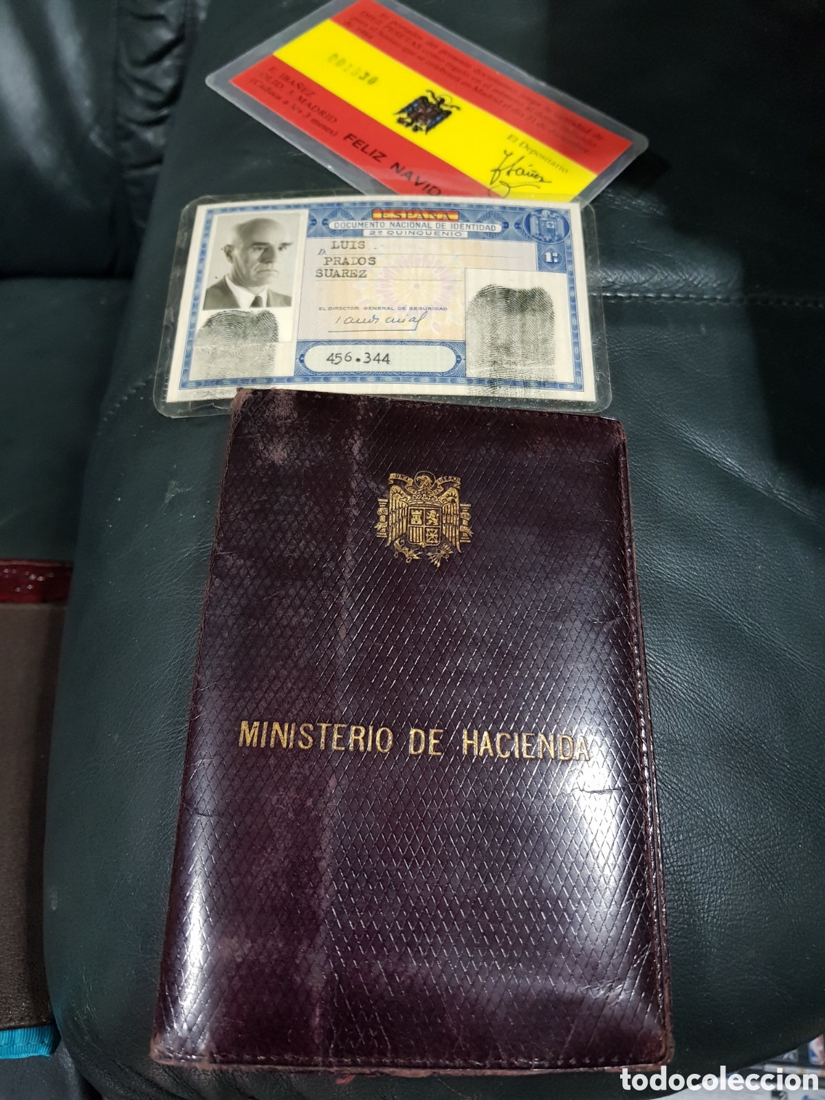 Antiguidades: ANTIGUA CARTERA DE PIEL &Eacute;POCA DE FRANCO MINISTERIO DE HACIENDA CON 3 CARNES.