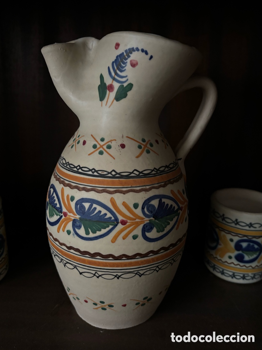Antig&uuml;edades: Jarra con 6 vasos pintado a mano - Foto 2