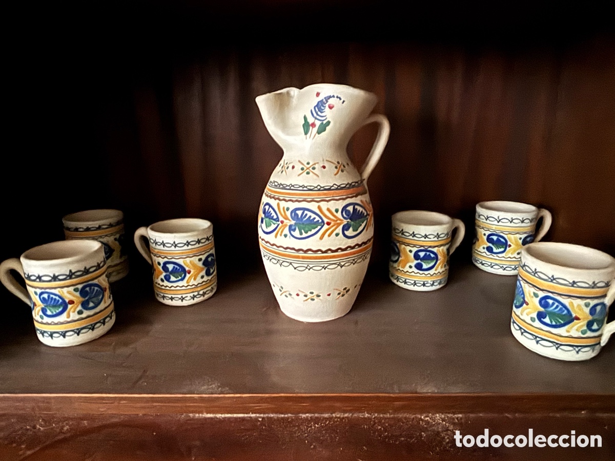 Antig&uuml;edades: Jarra con 6 vasos pintado a mano - Foto 1