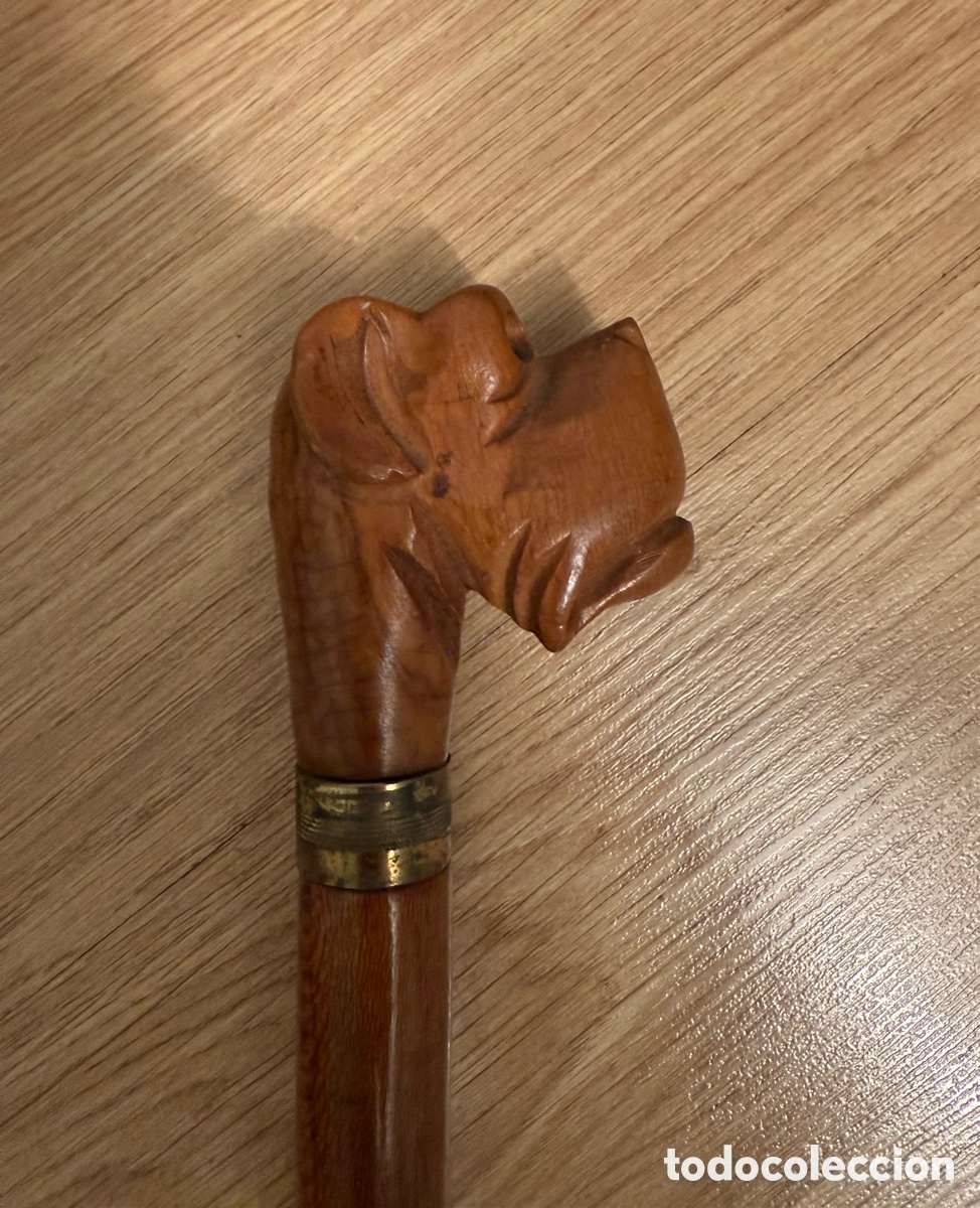 Antiguidades: Baston de madera figura perro