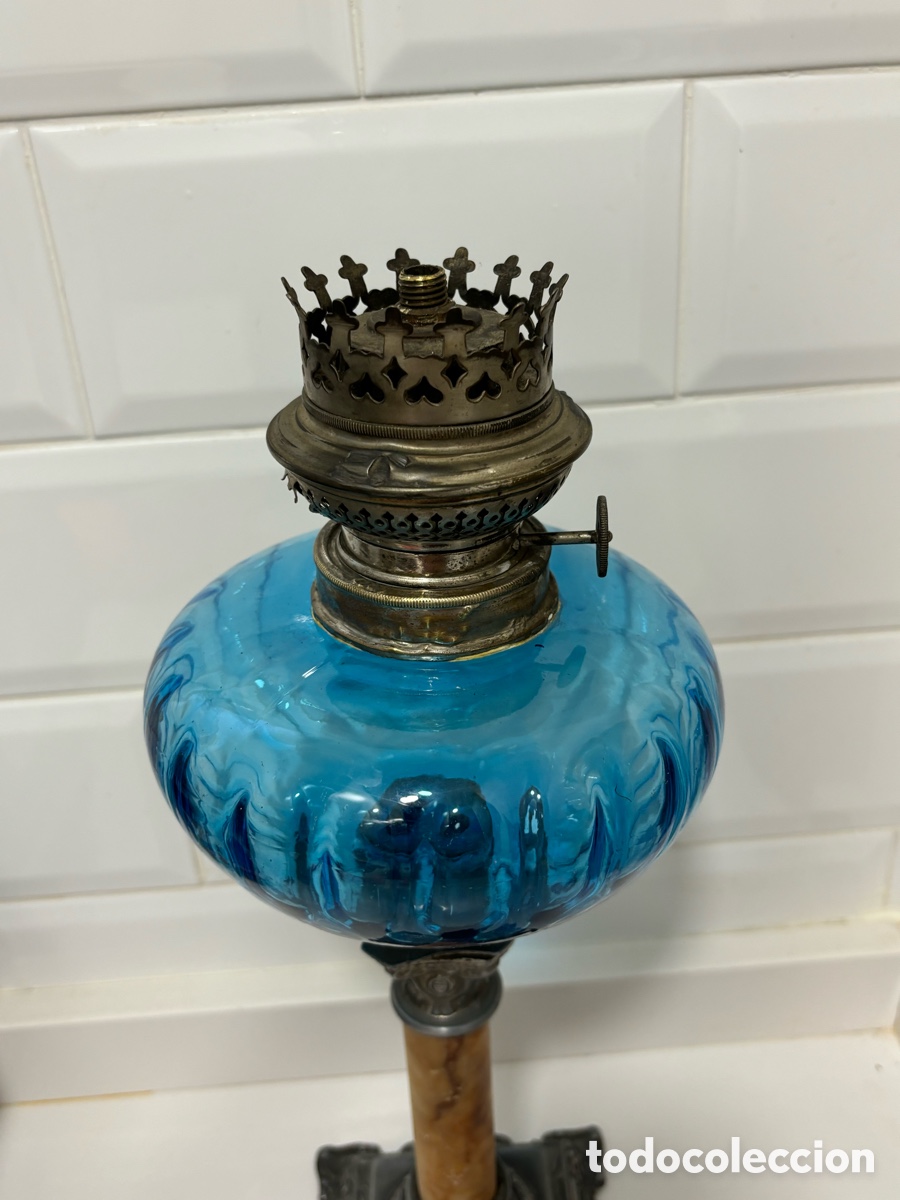 Antig&uuml;edades: Antiguo Quinque de calamina y cristal - Foto 2