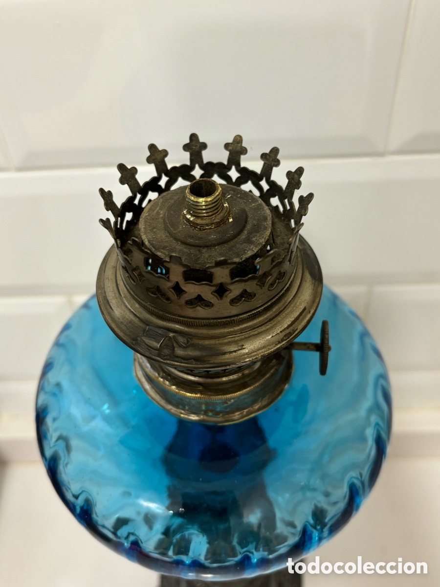 Antig&uuml;edades: Antiguo Quinque de calamina y cristal - Foto 3