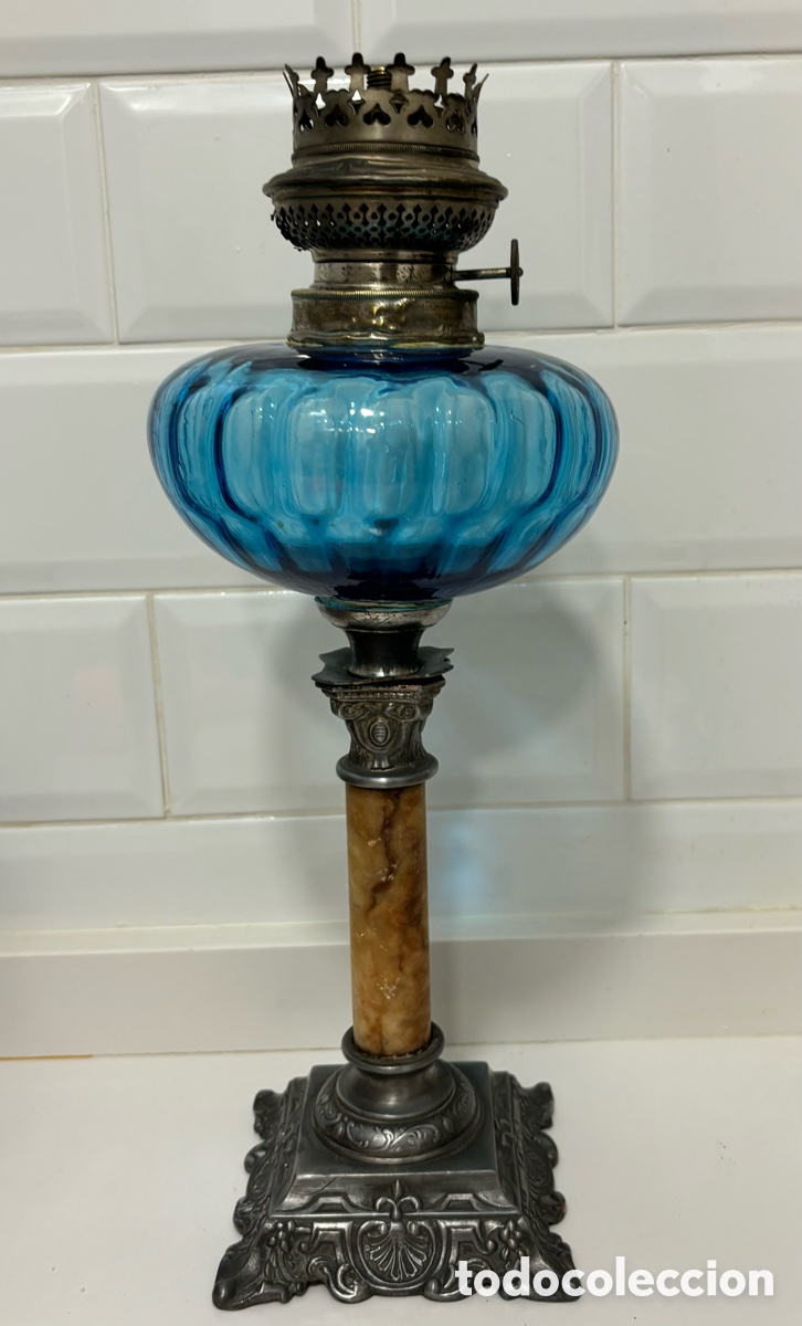 Antig&uuml;edades: Antiguo Quinque de calamina y cristal - Foto 1