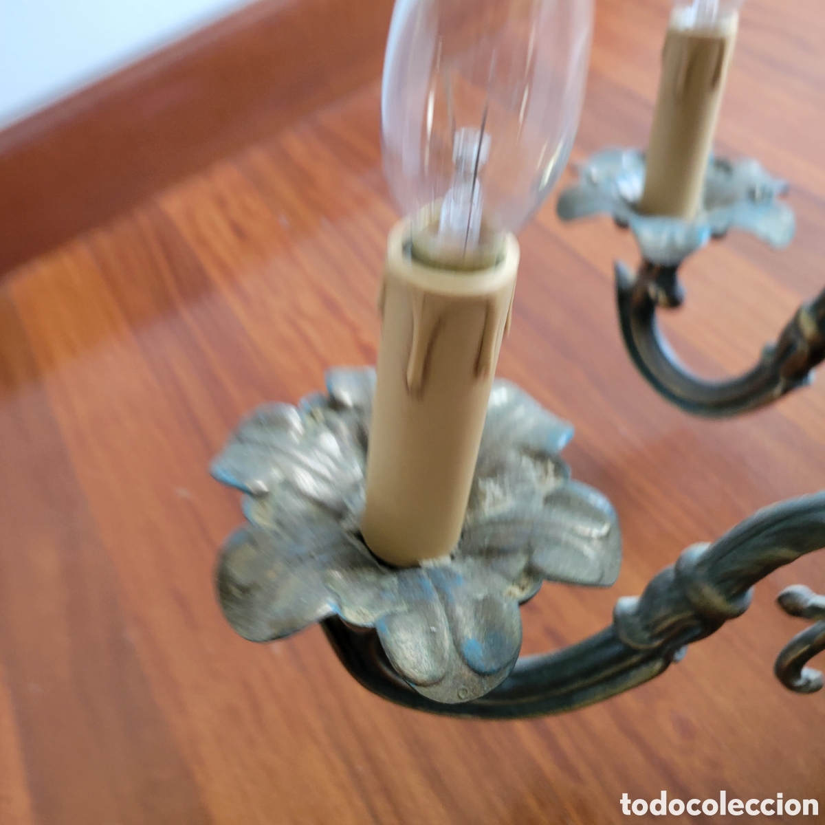Antig&uuml;edades: L&aacute;mpara de bronce y lat&oacute;n vintage - Foto 3