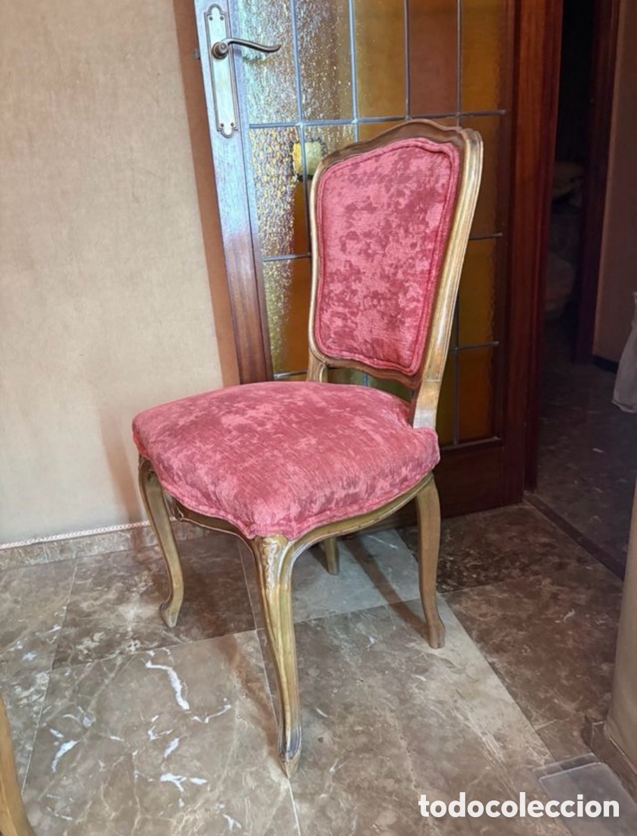 Antig&uuml;edades: 2 Sillas de comedor doradas y rosas - Foto 1