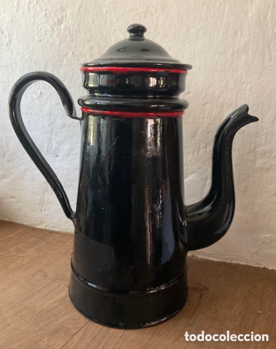 Antig&uuml;edades: Cafetera esmaltada pintada a mano - Foto 4