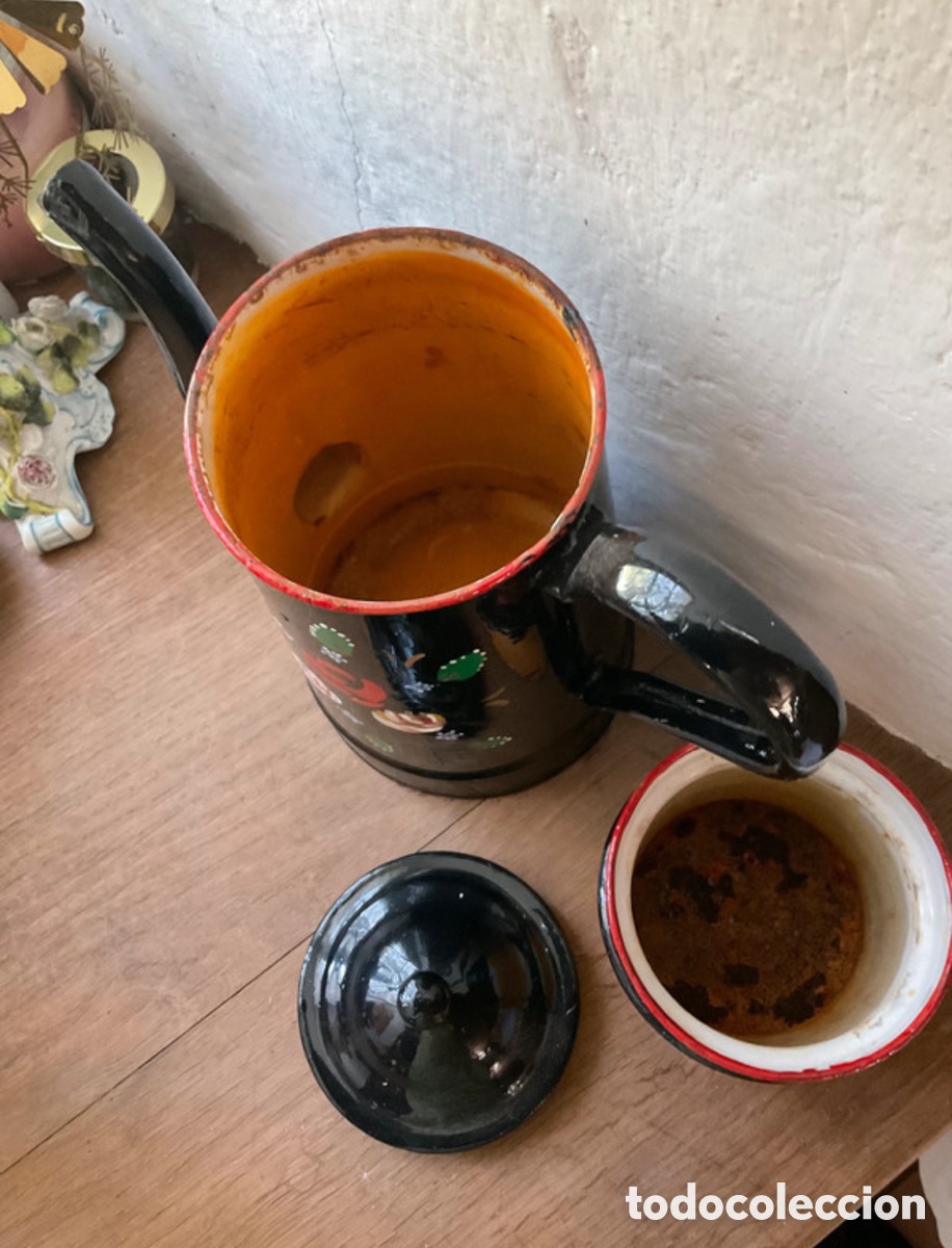 Antig&uuml;edades: Cafetera esmaltada pintada a mano - Foto 6
