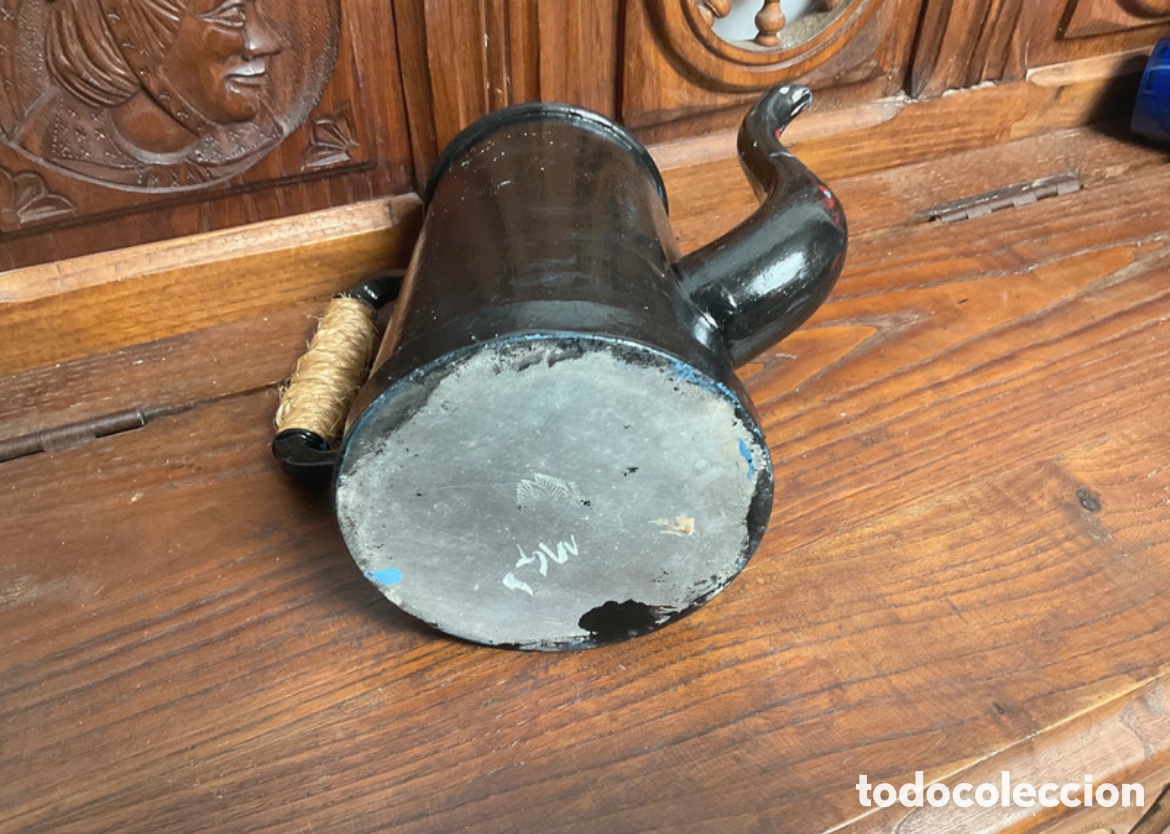 Antig&uuml;edades: Antigua cafetera de esmalte pintada a mano - Foto 4