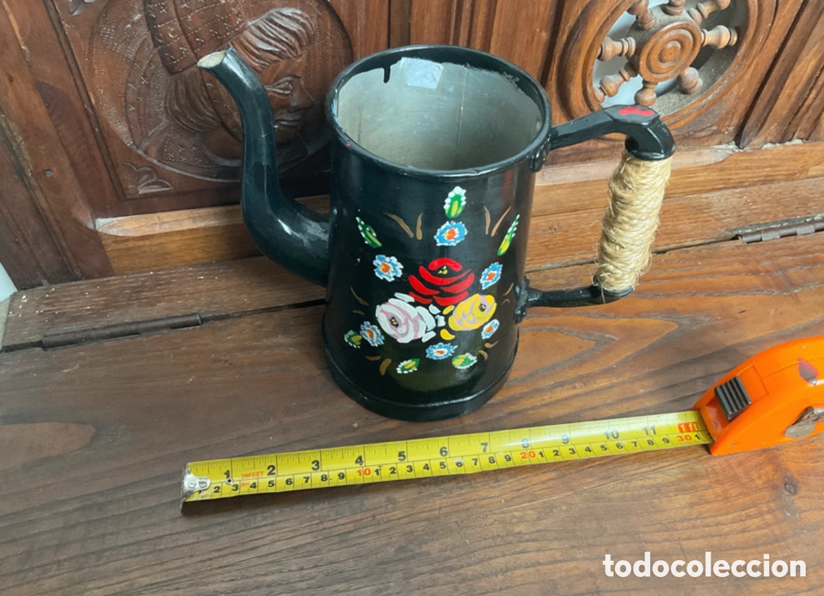 Antig&uuml;edades: Antigua cafetera de esmalte pintada a mano - Foto 5