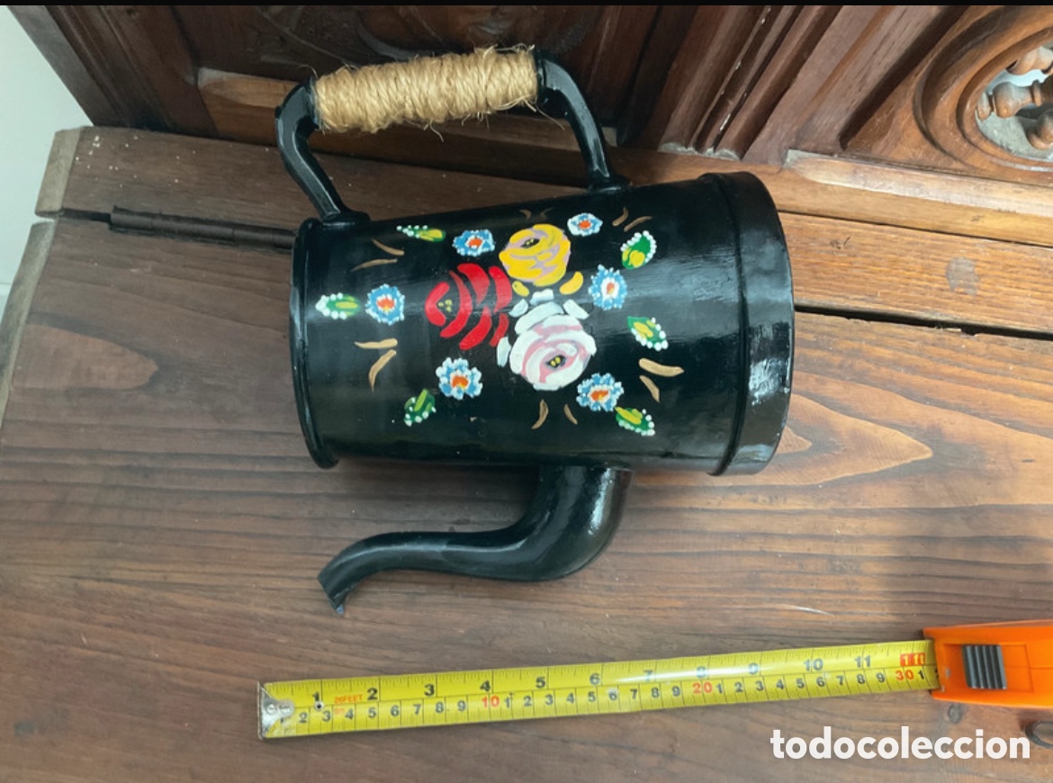 Antig&uuml;edades: Antigua cafetera de esmalte pintada a mano - Foto 6