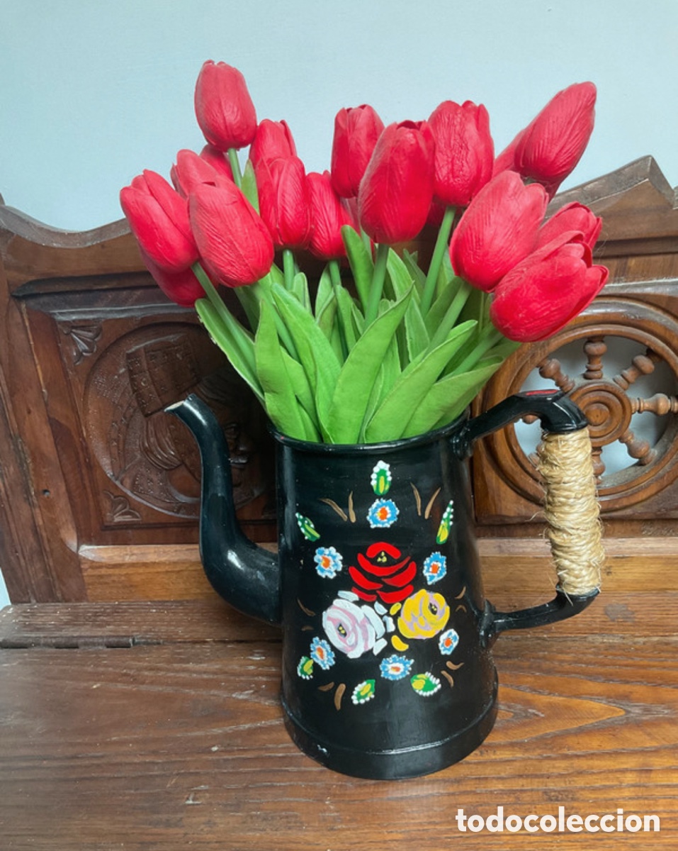 Antig&uuml;edades: Antigua cafetera de esmalte pintada a mano - Foto 1