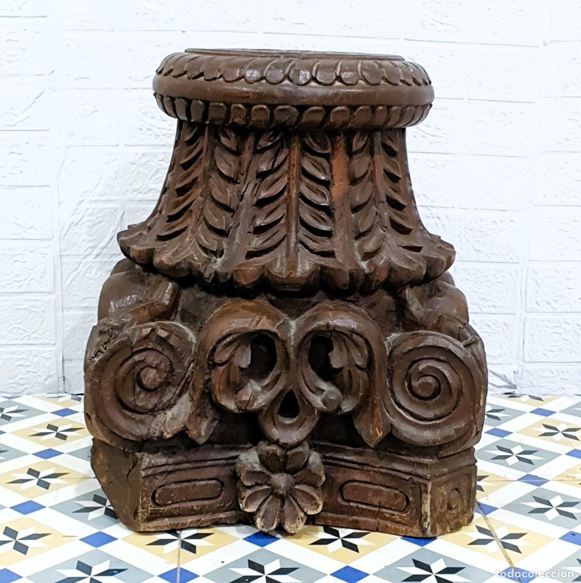Antig&uuml;edades: Pedestal tallado en madera de una pieza - Foto 2