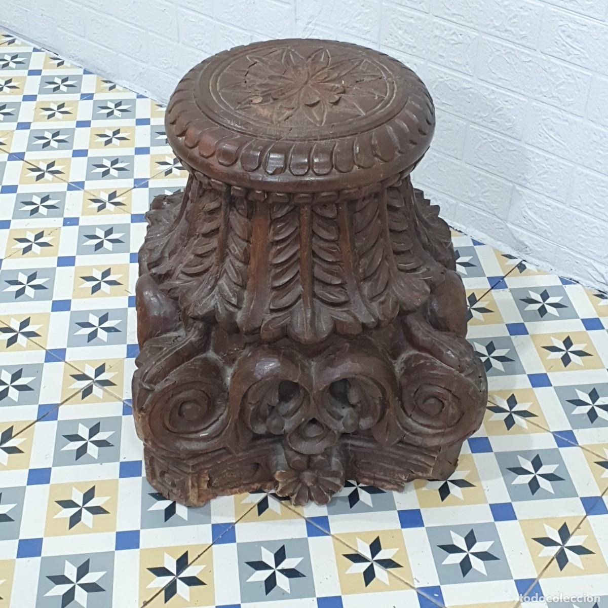 Antig&uuml;edades: Pedestal tallado en madera de una pieza - Foto 4