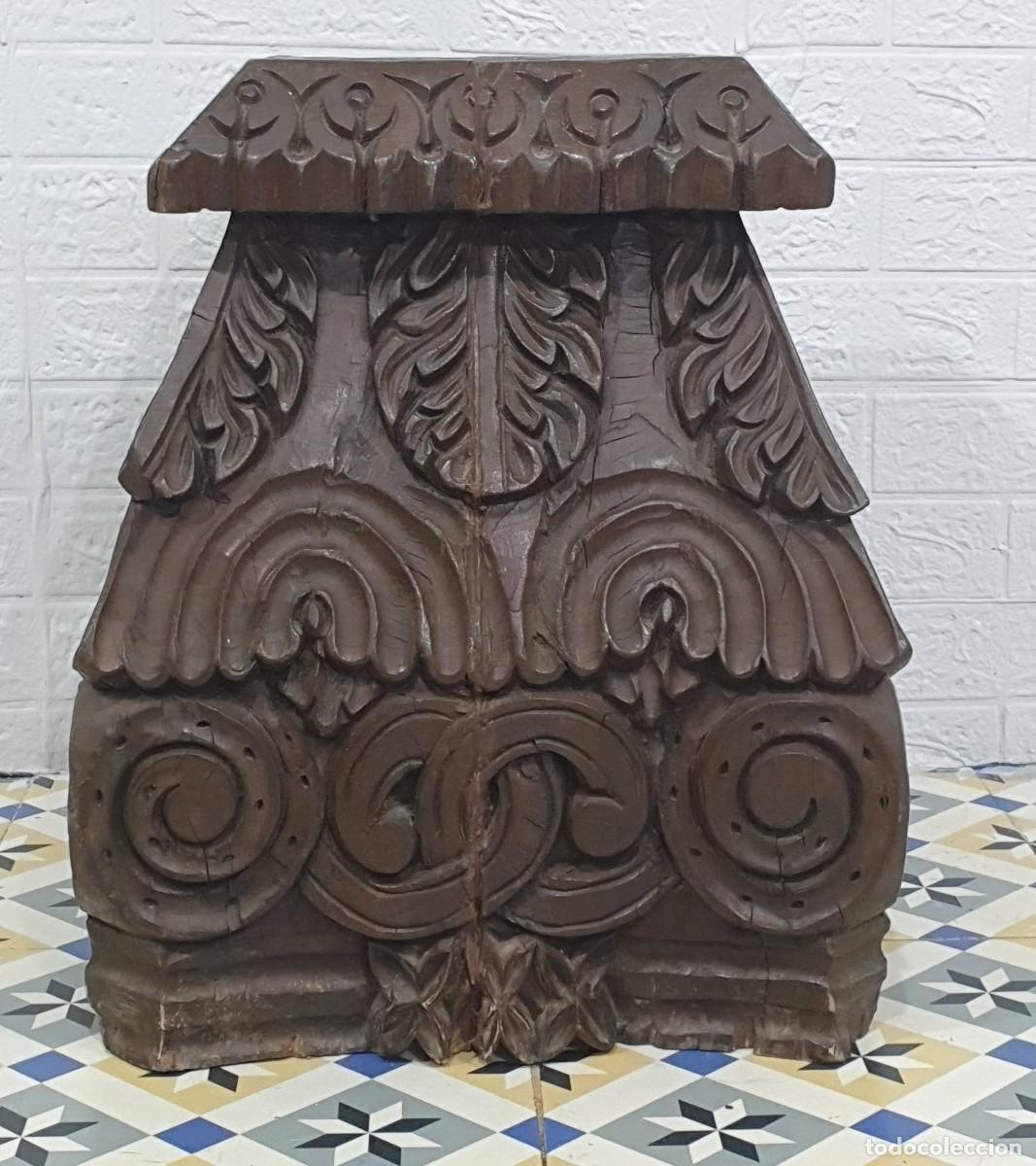 Antig&uuml;edades: Pedestal tallado en madera de una pieza - Foto 2
