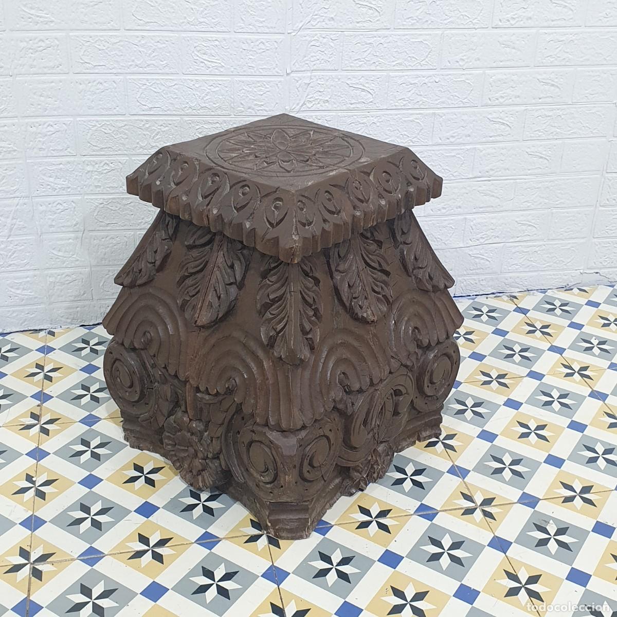 Antig&uuml;edades: Pedestal tallado en madera de una pieza - Foto 3