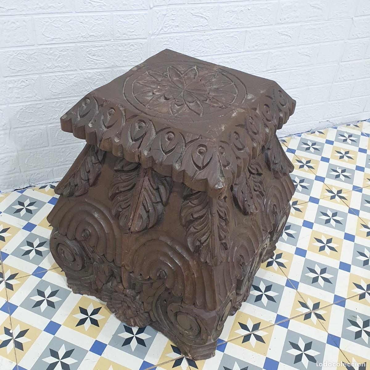 Antig&uuml;edades: Pedestal tallado en madera de una pieza - Foto 5