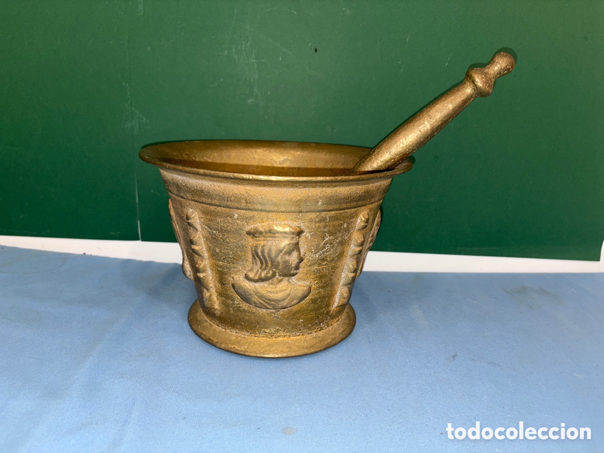 Antig&uuml;edades: ANTIGUO Y GRAN MORTERO DE BRONCE SIGLO XIX,26,5X18CM*VER FOTOS*