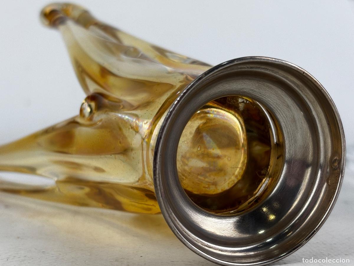 Antig&uuml;edades: PAREJA JARRONES DE CRISTAL DE MURANO Y BASE PLATA - Foto 3
