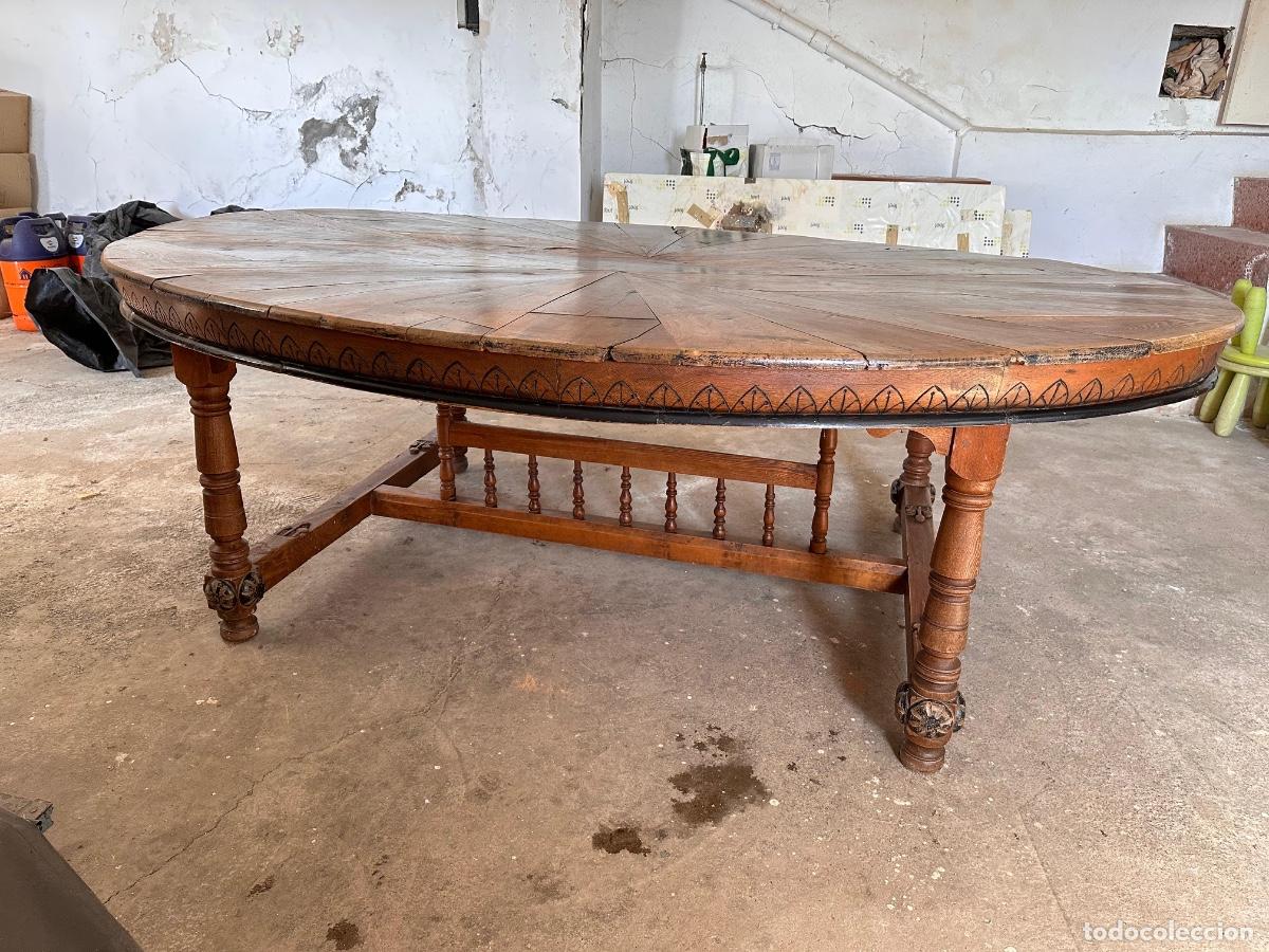 Antig&uuml;edades: Mesa de nogal con sobre de marqueter&iacute;a geom&eacute;trica - Foto 5