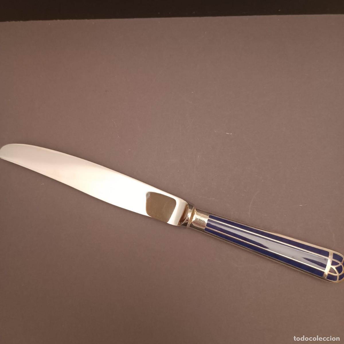 Antig&uuml;edades: CHRISTOFLE CUCHILLO TALISMAN EN LACA AZUL - Foto 1