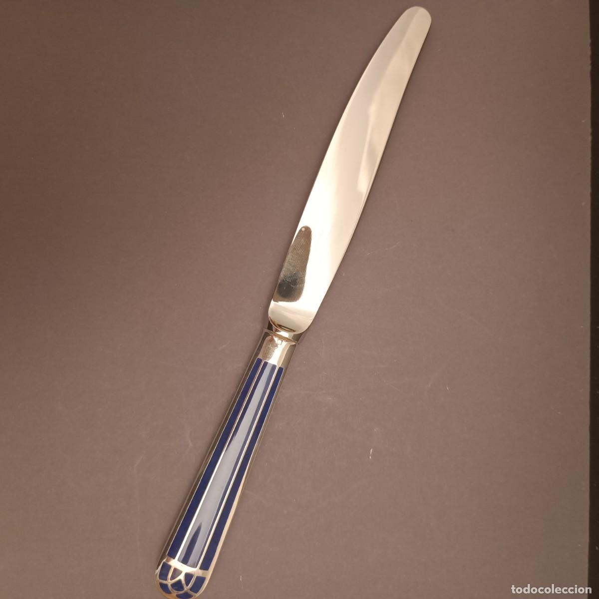 Antig&uuml;edades: CHRISTOFLE CUCHILLO TALISMAN EN LACA AZUL - Foto 3