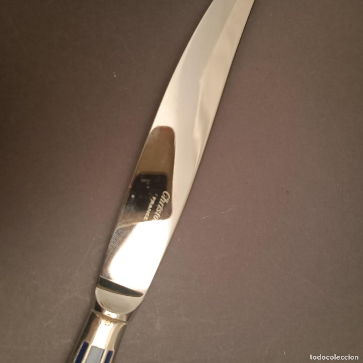 Antig&uuml;edades: CHRISTOFLE CUCHILLO TALISMAN EN LACA AZUL - Foto 4