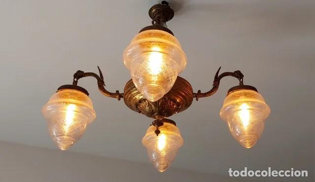 Antig&uuml;edades: Antique Spanish Art Deco Ceiling Light - Foto 1
