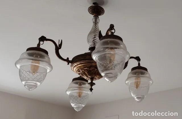 Antig&uuml;edades: Antique Spanish Art Deco Ceiling Light - Foto 3
