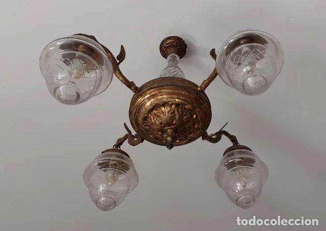 Antig&uuml;edades: Antique Spanish Art Deco Ceiling Light - Foto 5