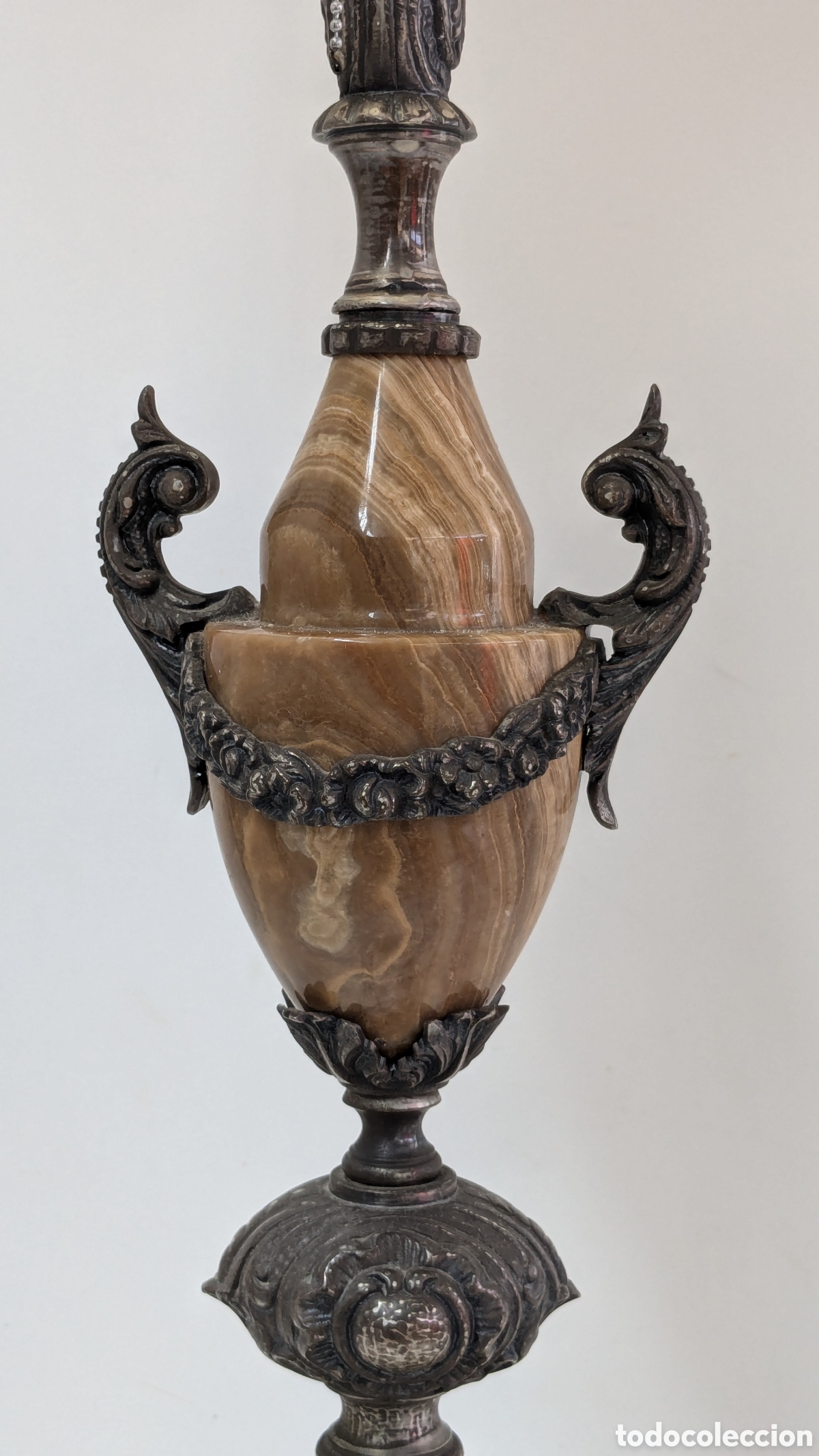 Antig&uuml;edades: L&aacute;mpara de bronce/lat&oacute;n y m&aacute;rmol &oacute;nix - Foto 2