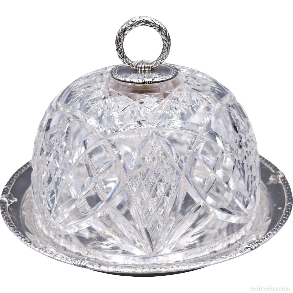 Antig&uuml;edades: Quesera antigua de cristal y plata - Foto 1