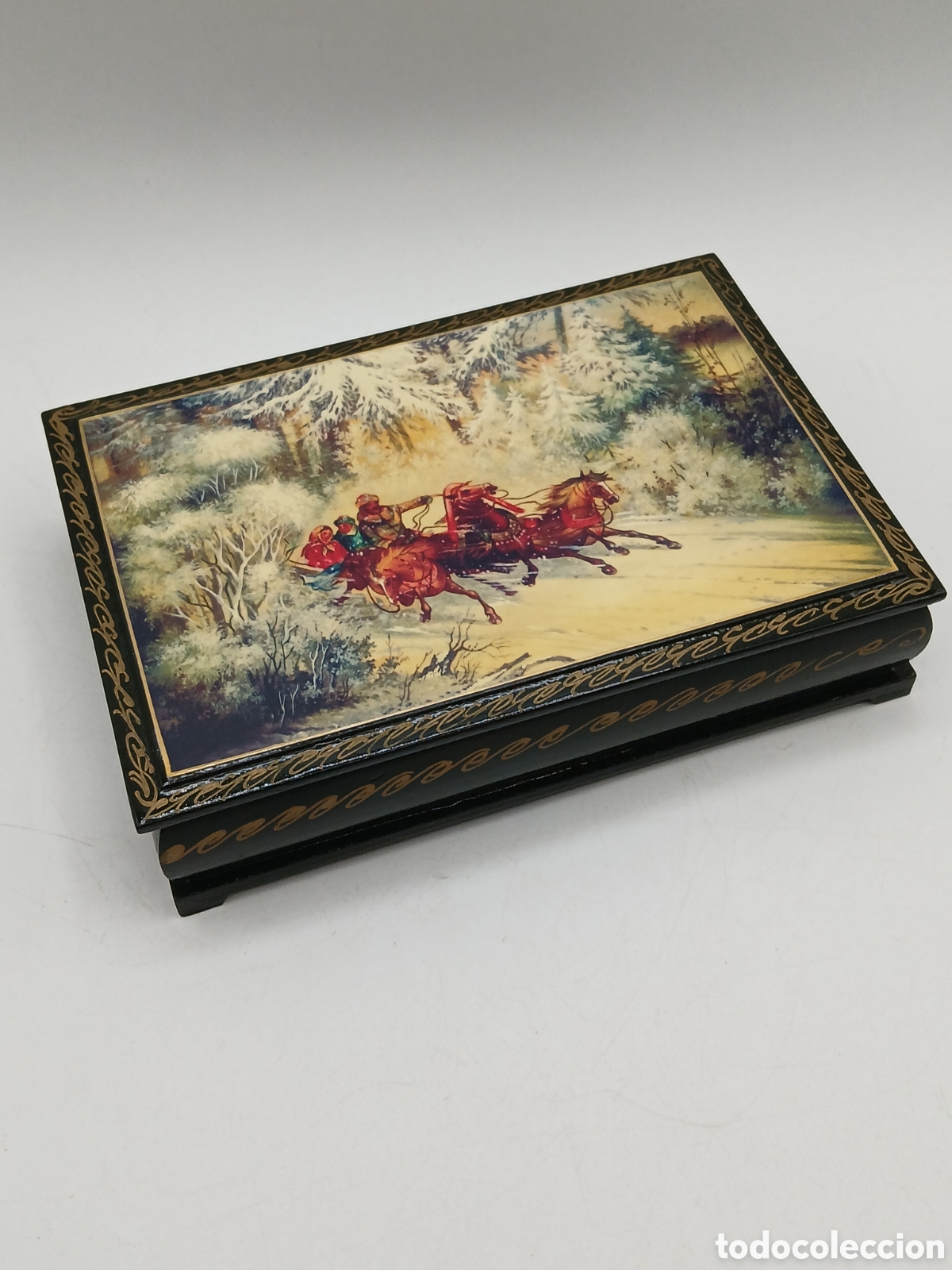 Antig&uuml;edades: Caja rusa madera ebonizada pintada a mano - Foto 2