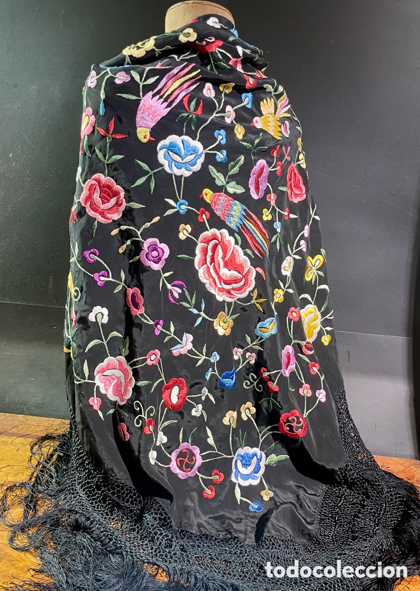 Antig&uuml;edades: Mant&oacute;n con Flores y P&aacute;jaros - Foto 3