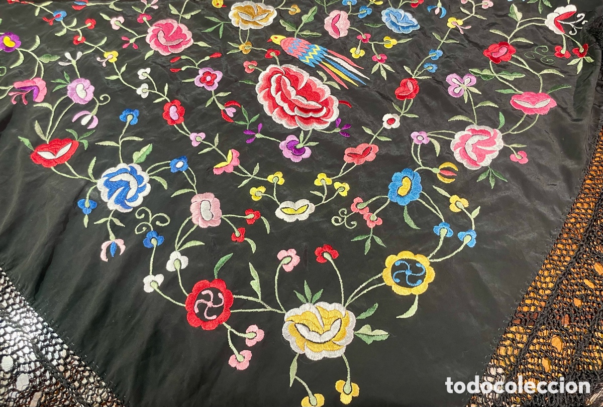 Antig&uuml;edades: Mant&oacute;n con Flores y P&aacute;jaros - Foto 5