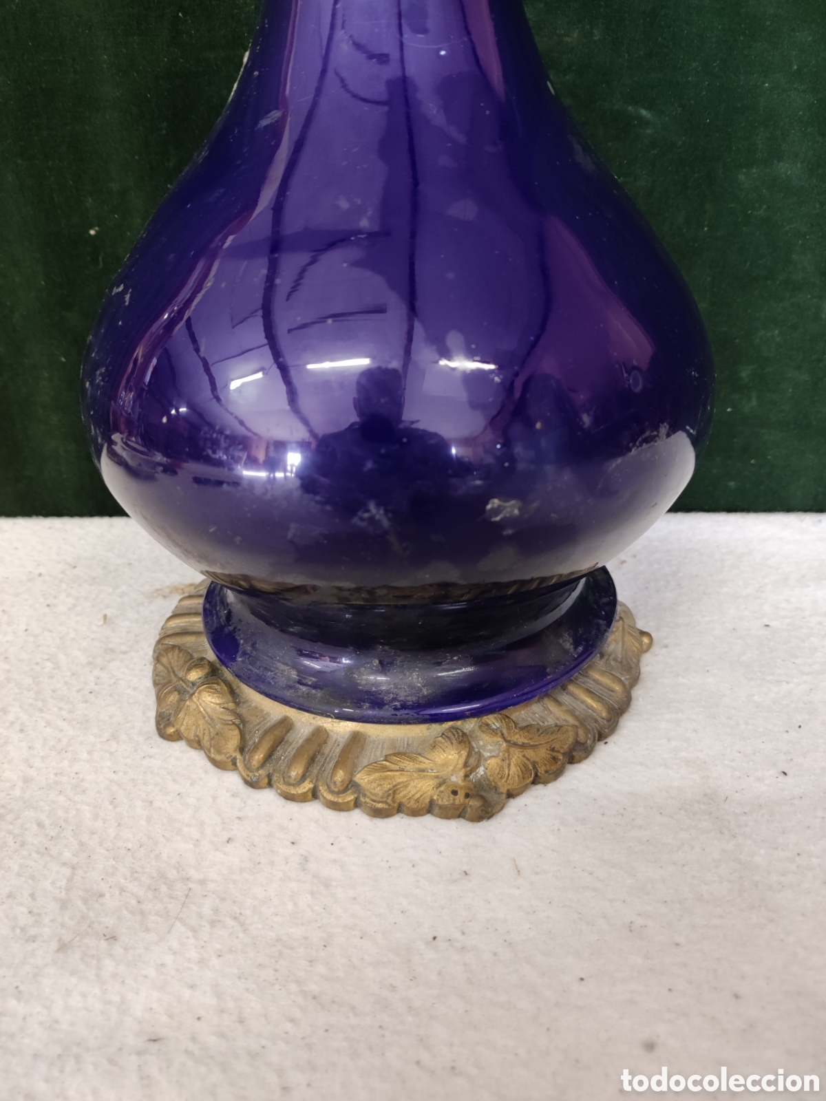 Antig&uuml;edades: Quinqu&eacute; siglo XIX bronce y opalina azul - Foto 2