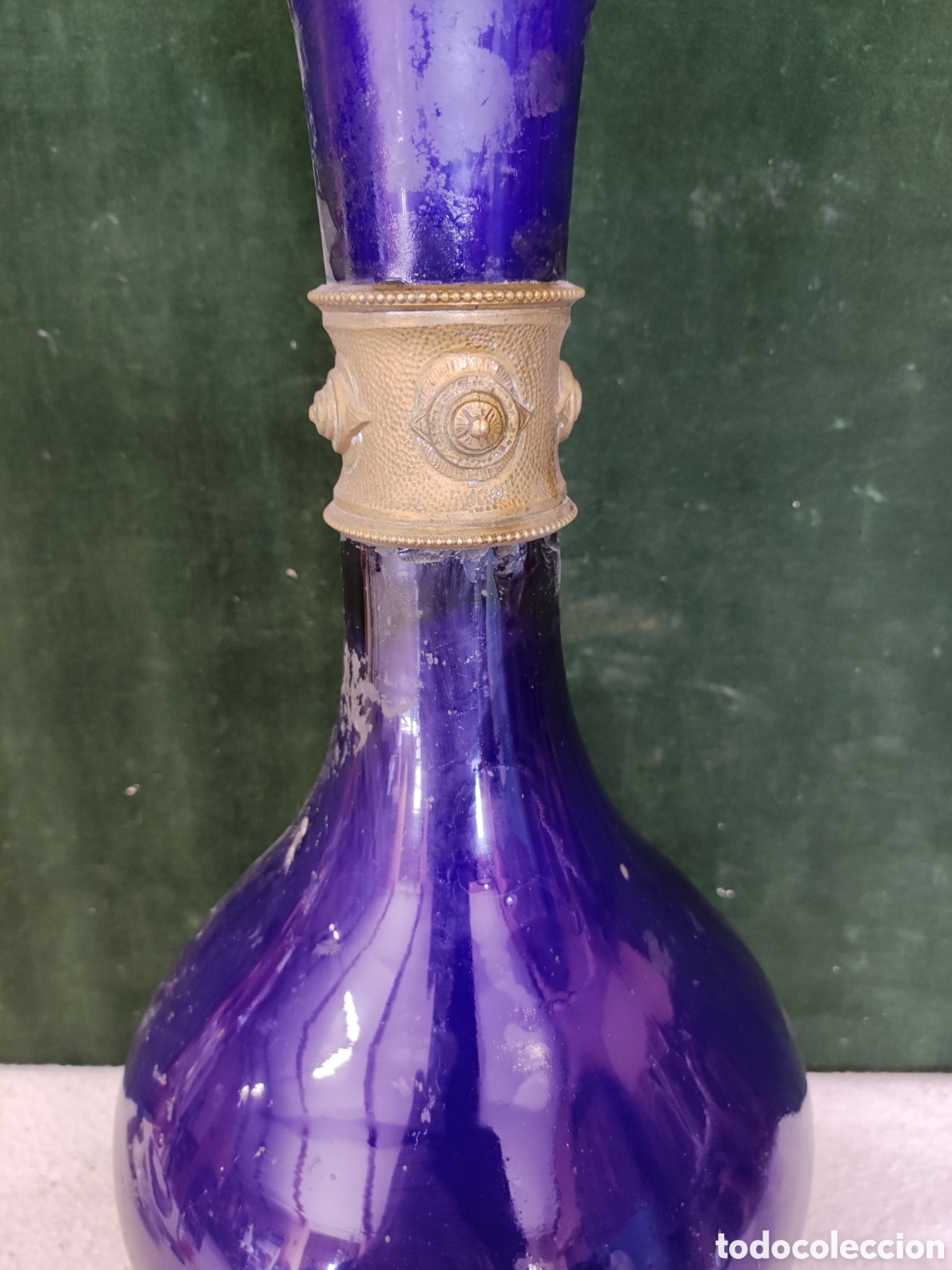 Antig&uuml;edades: Quinqu&eacute; siglo XIX bronce y opalina azul - Foto 3