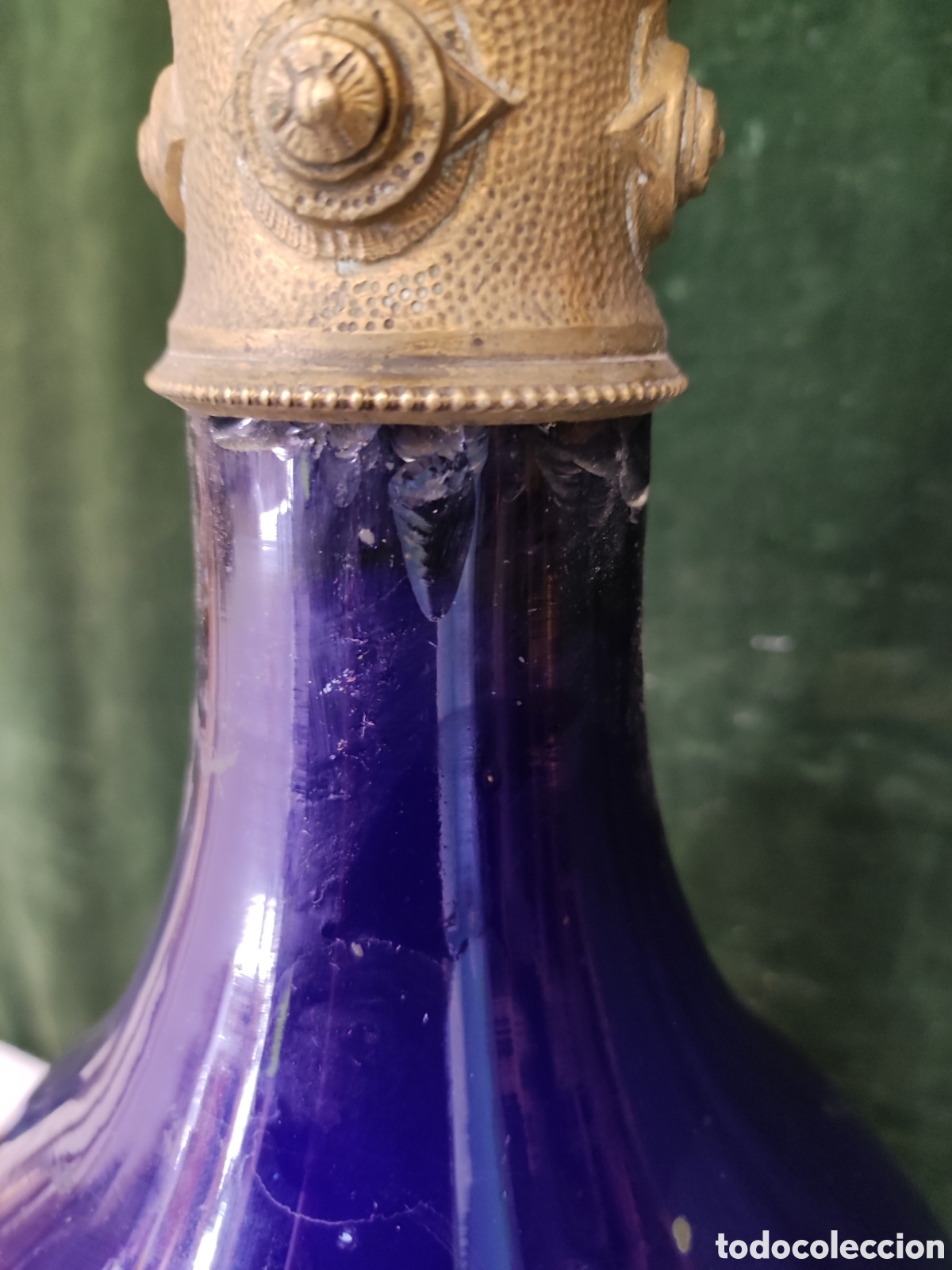Antig&uuml;edades: Quinqu&eacute; siglo XIX bronce y opalina azul - Foto 6