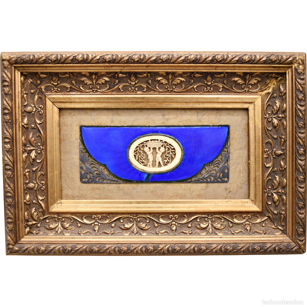 Antig&uuml;edades: Cuadro antiguo de esmalte, plata y hueso