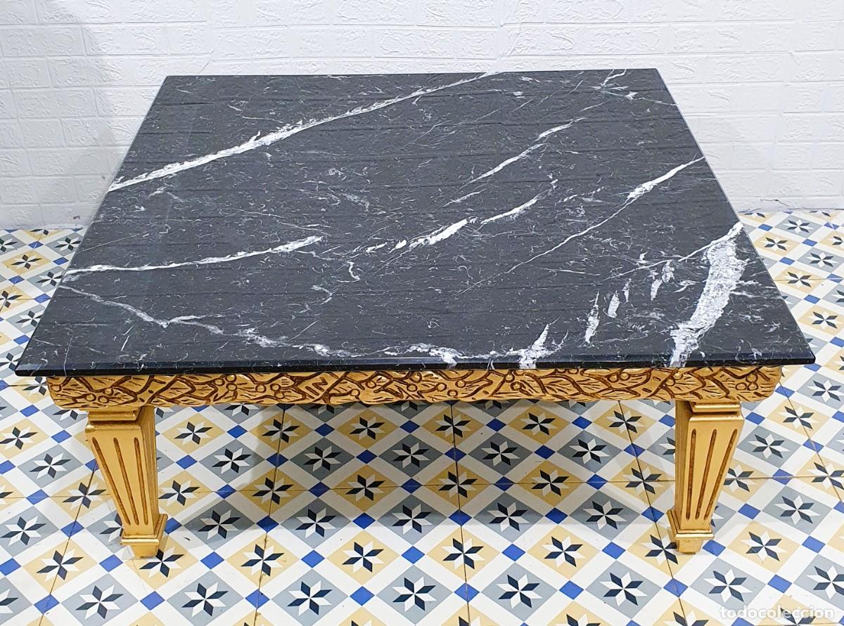 Antig&uuml;edades: Mesa de centro estilo barroco dorada tapa de m&aacute;rmol - Foto 2