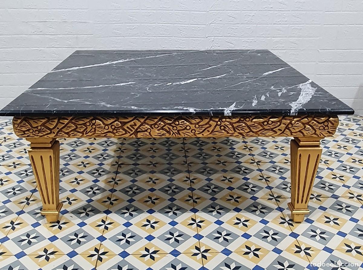 Antig&uuml;edades: Mesa de centro estilo barroco dorada tapa de m&aacute;rmol - Foto 3