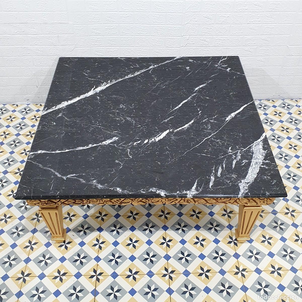 Antig&uuml;edades: Mesa de centro estilo barroco dorada tapa de m&aacute;rmol - Foto 4