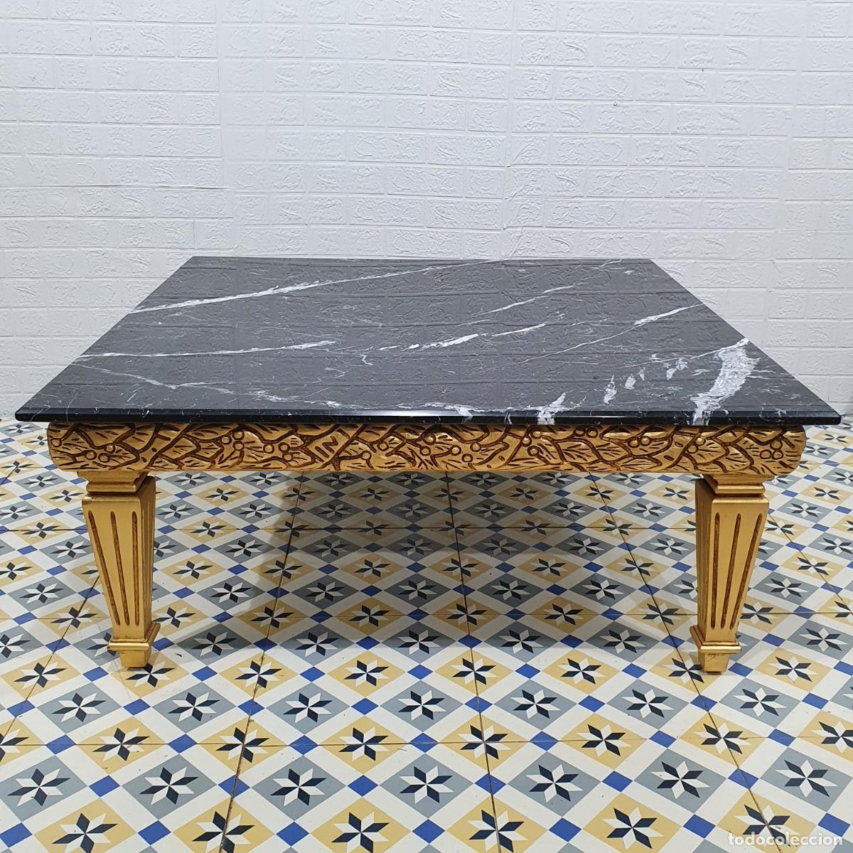Antig&uuml;edades: Mesa de centro estilo barroco dorada tapa de m&aacute;rmol - Foto 5