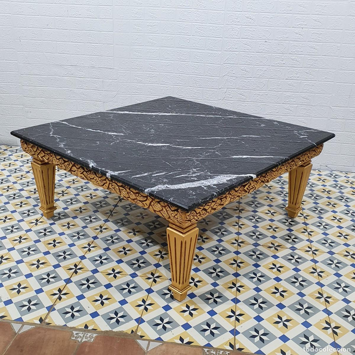 Antig&uuml;edades: Mesa de centro estilo barroco dorada tapa de m&aacute;rmol - Foto 6