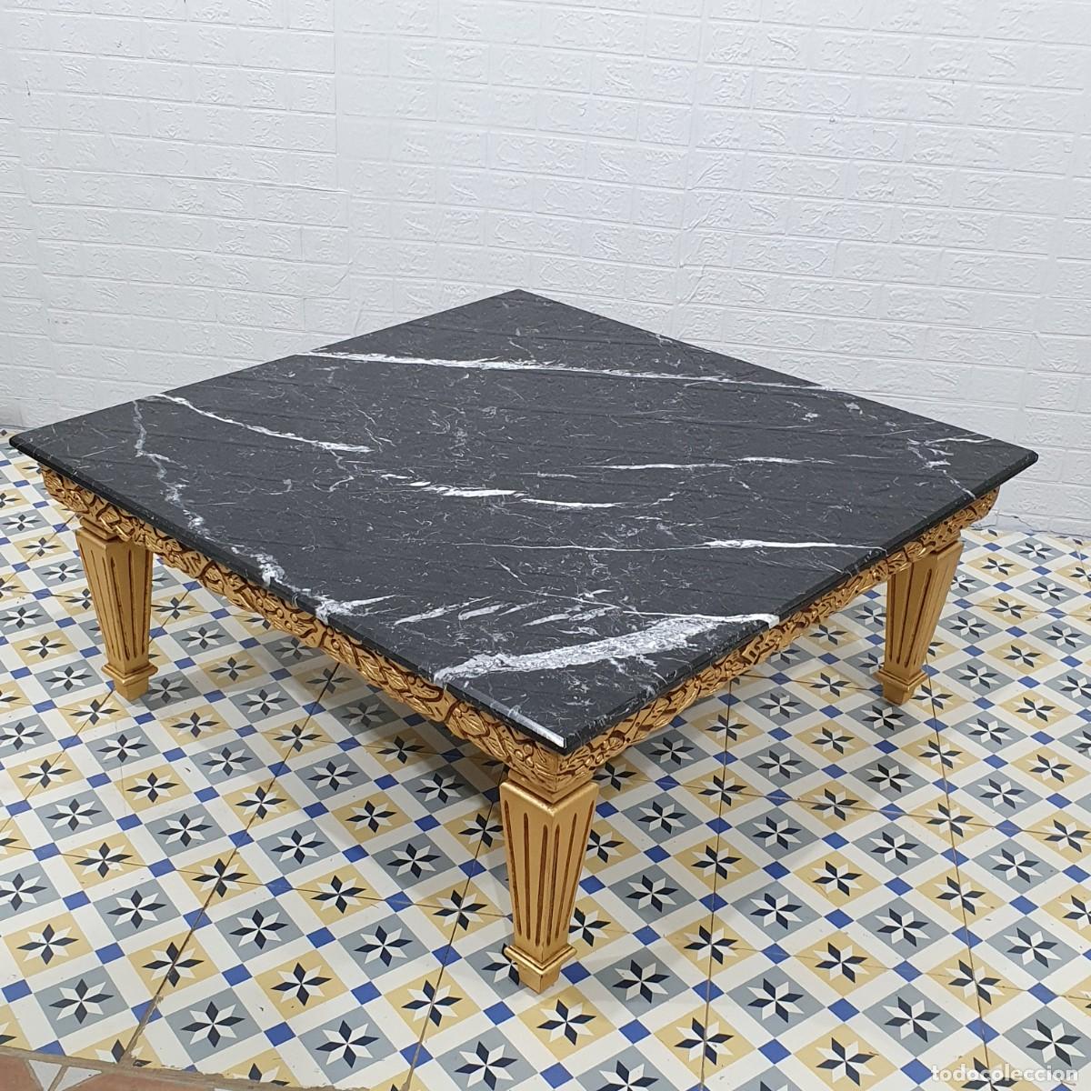 Antig&uuml;edades: Mesa de centro estilo barroco dorada tapa de m&aacute;rmol - Foto 7