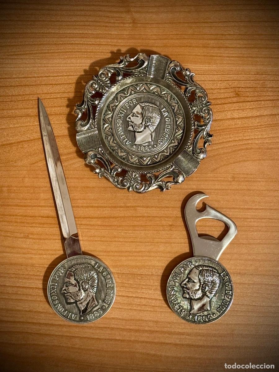 Antig&uuml;edades: Set de Alfonso XII 1885 ba&ntilde;ado en plata - Foto 2