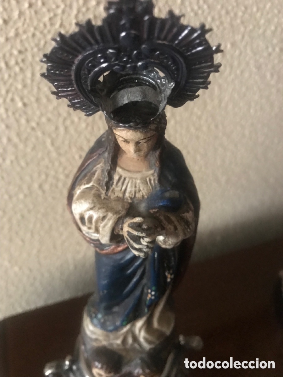Antig&uuml;edades: Inmaculada con peana de alpaca - Foto 2