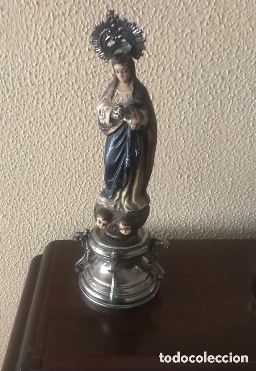 Antig&uuml;edades: Inmaculada con peana de alpaca - Foto 3