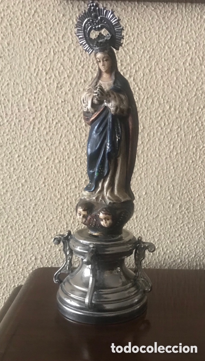 Antig&uuml;edades: Inmaculada con peana de alpaca - Foto 4